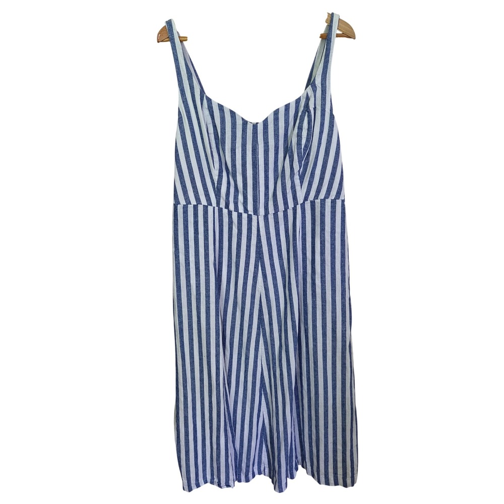 Old Navy Fit and Flare Coastal Blue White Striped Linen Blend Dress Plus Size 2X